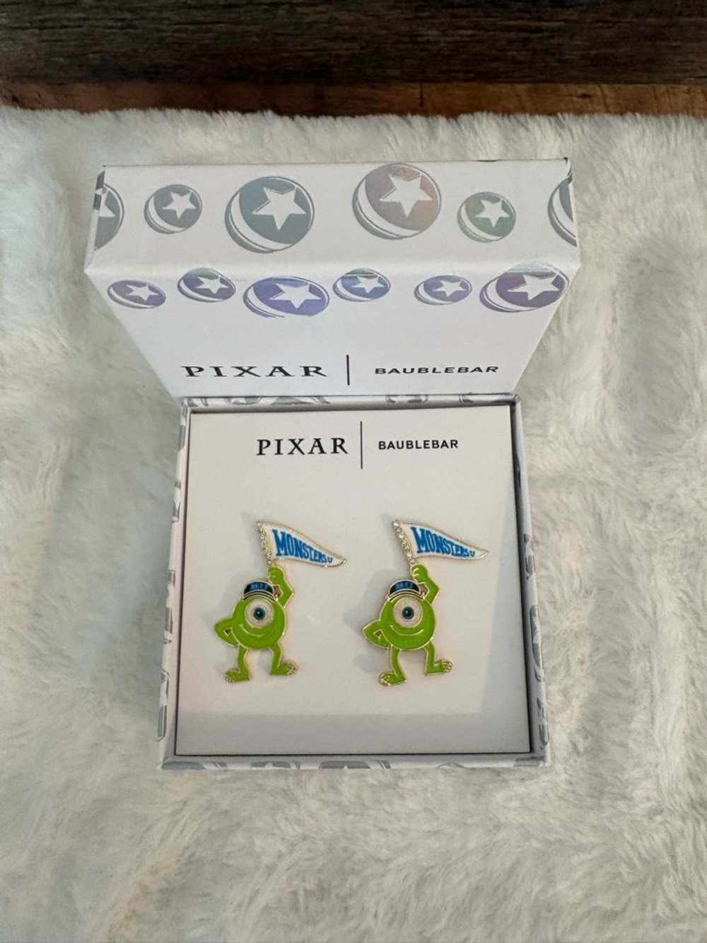 BaubleBar Pixar Mike Wazowski Green and Blue Enamel Stud Earrings